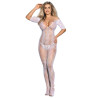 SUBBLIME - 951818 BODYSTOCKING Z SIATKI RYBACKIEJ Z OTWARTYM KROKIEM I WZOREM BIA?E RÓ?E ROZMIAR JEDEN