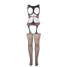 SUBBLIME - 951900 FISHNET CROTCHLESS BODYSTOCKING WITH CUP AND OPEN SHOULDERS BLACK ONE SIZE