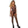 SUBBLIME - 951962 BODYSTOCKING Z SIATKI RYBACKIEJ Z KWIATOWYM NADRUKIEM CZARNY ROZMIAR JEDEN