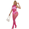 SUBBLIME - 952389 FISHNET AND LACE CROTCHLESS BODYSTOCKING WITH HIGH NECK PINK ONE SIZE