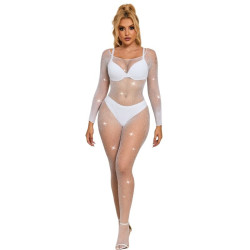 SUBBLIME - 952396 BODYSTOCKING Z SIATKI RYBACKIEJ Z DIAMENTAMI D?UGI R?KAW BIA?Y ROZMIAR JEDEN