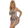 SUBBLIME - 952457 RAINBOW OFF SHOULDER SLEEVELESS FISHNET DRESS ONE SIZE
