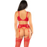 LEG AVENUE - BRA + THONG + STOCKINGS  RED ONE SIZE