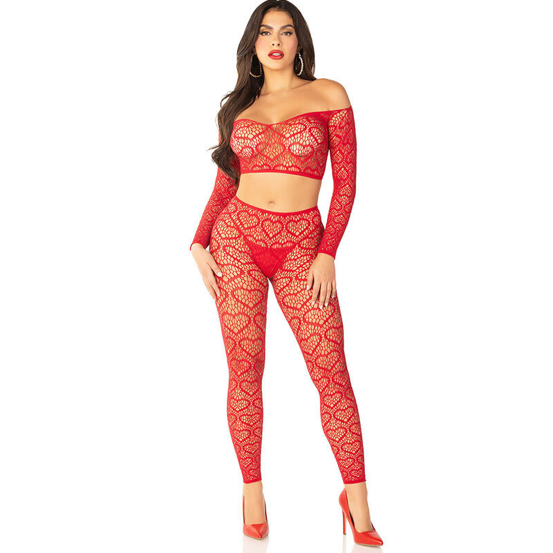 LEG AVENUE - TOP + POŃCZOCHY CZERWONE JEDEN ROZMIAR