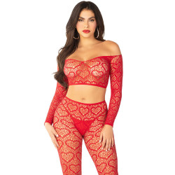 LEG AVENUE - TOP + POŃCZOCHY CZERWONE JEDEN ROZMIAR