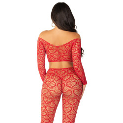 LEG AVENUE - TOP + POŃCZOCHY CZERWONE JEDEN ROZMIAR