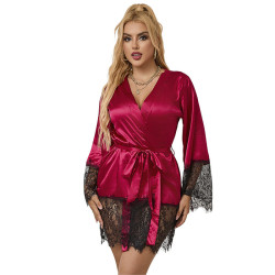 SUBBLIME - 953829 ELEGANCKA PIŻAMA KORONKOWA + STRINGI CZERWONE L/XL