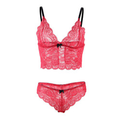 SUBBLIME - 953898 JEDWABNA I KORONKOWA KOSZULKA NOCNA + MAJTKI CZERWONY S/M