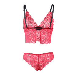 SUBBLIME - 953898 JEDWABNA I KORONKOWA KOSZULKA NOCNA + MAJTKI CZERWONY S/M