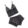 SUBBLIME - 953935 CODZIENNA JEDWABNA KOSZULKA NOCNA + SPODNIE KORONKOWE CZARNE S/M