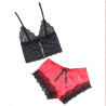SUBBLIME - 953966 CODZIENNA JEDWABNA KOSZULKA NOCNA + SPODNIE KORONKOWE CZARNO-CZERWONE L/XL