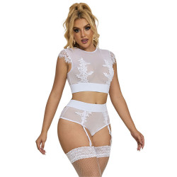 SUBBLIME - 954048 BIUSTONOSZ + MAJTKI Z PASKIEM DO POŃCZOSZEK BIAŁY L/XL