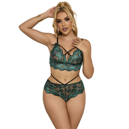 SUBBLIME - 954093 BIUSTONOSZ + MAJTKI KORONKOWE ZIELONE L/XL