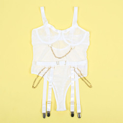 SUBBLIME - 954284 BODY WITH CHAINS + GARTER BELT WHITE S/M