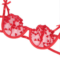 SUBBLIME - 954321 BIUSTONOSZ Z NADRUKIEM SERCA + STRINGI + PAS DO POŃCZOCHÓW CZERWONY S/M