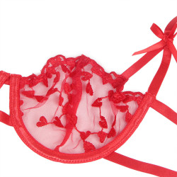 SUBBLIME - 954338 REGGISENO + PERIZOMA + CINTURA CON STAMPA A CUORE ROSSO L/XL