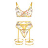 SUBBLIME - 954345 SUJETADOR + TANGA + LIGUEROS DISEÑO FLORAL AMARILLO S/M