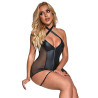 SUBBLIME - 954444 SEXY SUKIENKA Z SIATKI SKÓRZANA CZARNA S/M
