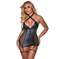 SUBBLIME - 954451 SEXY SUKIENKA Z SIATKI SKÓRZANA CZARNA L/XL