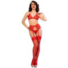 CHILIROSE - CR 4848 CONJUNTO SUTIÃ DE RENDA VERMELHA + TANGA + MEIAS L