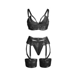 SUBBLIME - 955236 CZARNY BIUSTONOSZ BONDAGE Z KOMPLETEM POŃCZĄCZEK S/M
