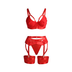 SUBBLIME - 955250 ROTER BONDAGE-BH MIT STRUMPFBAND-SET S/M
