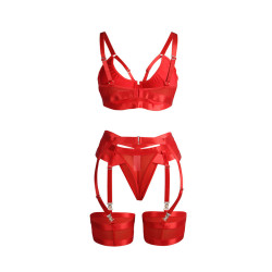 SUBBLIME - 955267 ENSEMBLE SOUTIEN-GORGE BONDAGE ROUGE AVEC JARRETELLE L/XL