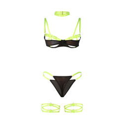 SUBBLIME - 955274 COMPLETO REGGISENO CON COLLANA E DETTAGLI GAMBA VERDE FLUORESCENTE S/M
