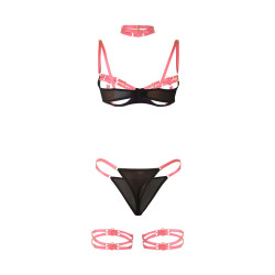 SUBBLIME - 955304 ENSEMBLE SOUTIEN-GORGE AVEC COLLIER ET DÉTAILS DE JAMBES ROSE FLUORESCENT L/XL