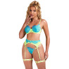 SUBBLIME - 955311 CONJUNTO DE SUTIÃ COM RENDA E LIGAS VERDE E AZUL S/M