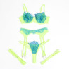 SUBBLIME - 955328 CONJUNTO DE SUTIÃ COM RENDA E LINHAS DE LIGA VERDE E AZUL L/XL
