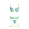SUBBLIME - 955328 ENSEMBLE SOUTIEN-GORGE AVEC LIGNES DENTELLE ET JARRETELLE VERT ET BLEU L/XL