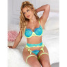 SUBBLIME - 955328 ENSEMBLE SOUTIEN-GORGE AVEC LIGNES DENTELLE ET JARRETELLE VERT ET BLEU L/XL