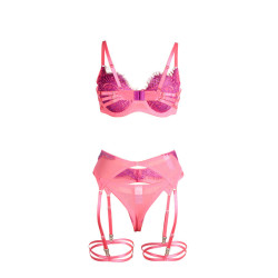 SUBBLIME - 955359 COMPLETO REGGISENO CON PIZZO E GIACCHETTI ROSA E VIOLA S/M