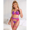 SUBBLIME - 955359 COMPLETO REGGISENO CON PIZZO E GIACCHETTI ROSA E VIOLA S/M