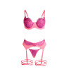 SUBBLIME - 955366 COMPLETO REGGISENO CON PIZZO E LINEE DI GIARRETTIERA ROSA E VIOLA L/XL
