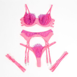 SUBBLIME - 955366 COMPLETO REGGISENO CON PIZZO E LINEE DI GIARRETTIERA ROSA E VIOLA L/XL