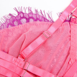 SUBBLIME - 955366 COMPLETO REGGISENO CON PIZZO E LINEE DI GIARRETTIERA ROSA E VIOLA L/XL