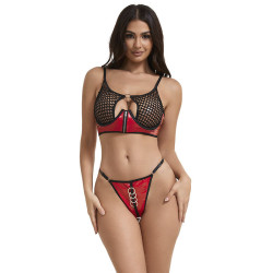 SUBBLIME - 955540 CZERWONY LAKIEROWANY BIUSTONOSZ Z SIATKI NA ZAMEK L/XL