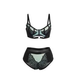 SUBBLIME - 955557 GRÜNES LACKLEDER-NETZ-ZIPPER-BH-SET S/M