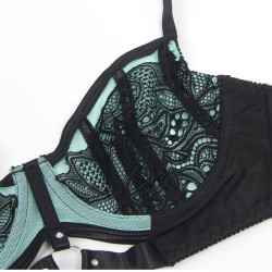 SUBBLIME - 955557 CONJUNTO DE SUTIÃ DE COURO VERDE COM ZÍPER DE MALHA S/M