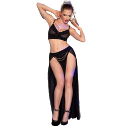 CHILIROSE - CR 4672 SCHWARZER TOP-ROCK UND TANGA MIT GOLDENEN KETTEN XL