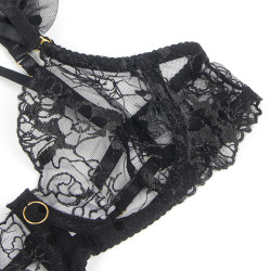 SUBBLIME - 957490 ENSEMBLE SOUTIEN-GORGE ET JARRETELLE EN DENTELLE NOIR L/XL