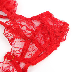 SUBBLIME - 957506 COMPLETO REGGISENO E GIARRETTIERA IN PIZZO ROSSO S/M