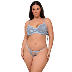 SUBBLIME - 957636 COMPLETO REGGISENO E SLIP RICAMATI A FIORI AZZURRO CIELO L/XL