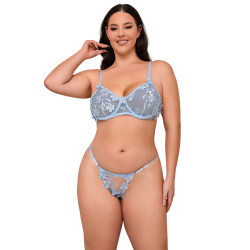 SUBBLIME - 957636 COMPLETO REGGISENO E SLIP RICAMATI A FIORI AZZURRO CIELO L/XL