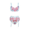 SUBBLIME - 957650 FLOWER EMBROIDERED BRA AND GARTER BELT SET PINK L/XL