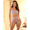 SUBBLIME - 957650 FLOWER EMBROIDERED BRA AND GARTER BELT SET PINK L/XL