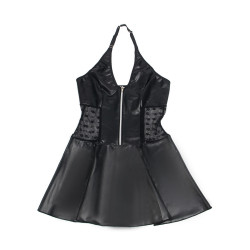 SUBBLIME - 957711 SUKIENKA SKÓRZANA Z KORONKĄ I ZAMEKIEM CZARNA L/XL