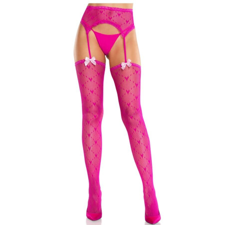 LEG AVENUE - POŃCZOCHY SERCE Z PODWIĄZKAMI MAGENTA